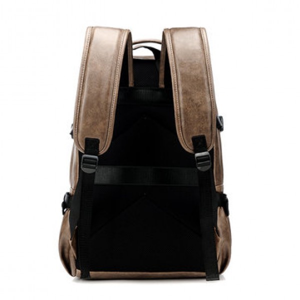 Men Business PU Leather Solid Backpack Casual Computer Bag