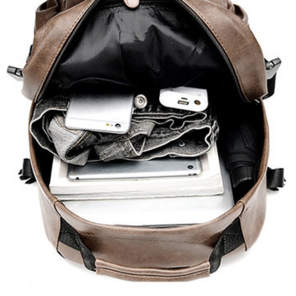 Men Business PU Leather Solid Backpack Casual Computer Bag