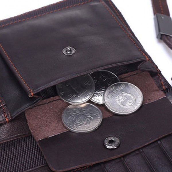 Genuine Leather Double Zippers Wallet 8 Card Slots Business Card Holder Phone Bag
