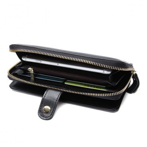 Men Women Clutch Black Wallet Long Zipper Wallet Cell Phone Wallet