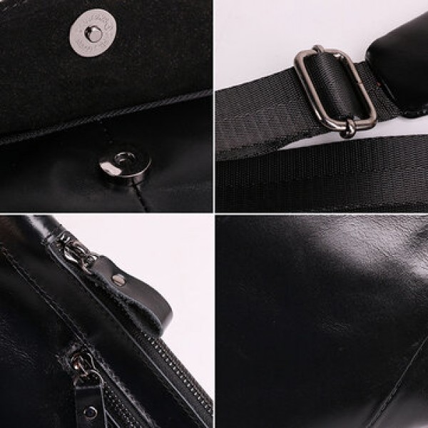 Men Cowhide Genuine Leather Vintage Chest Bag Solid Oil Wax Crossbody Bag