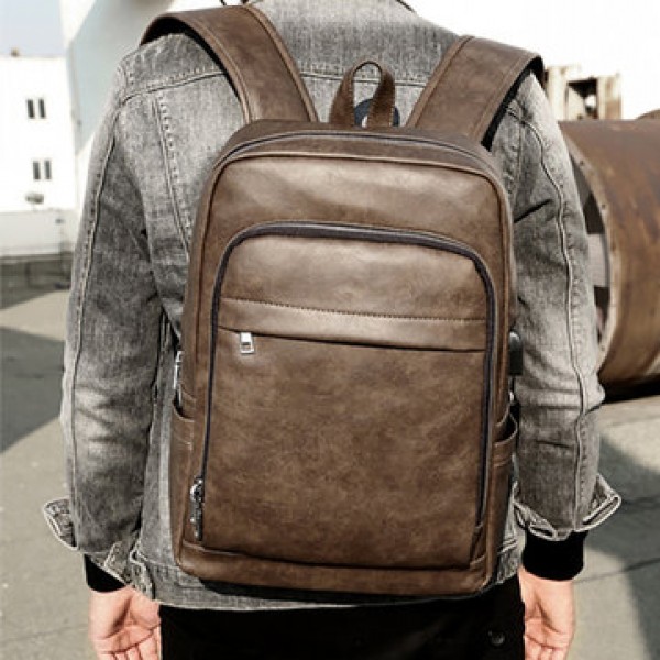 Vintage Faux Leather Laptop Bag Travel Backpack Shoulder Bag For Men