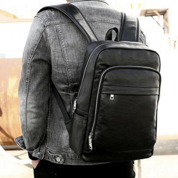 Vintage Faux Leather Laptop Bag Travel Backpack Shoulder Bag For Men