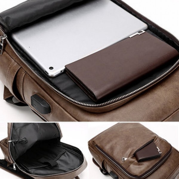 Vintage Faux Leather Laptop Bag Travel Backpack Shoulder Bag For Men