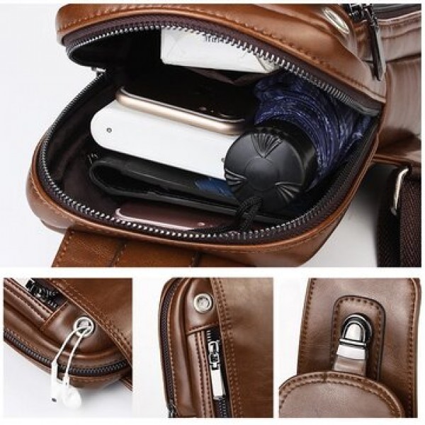 Men Quality PU Leather Casual Daily Chest Bag Crossbody Bag