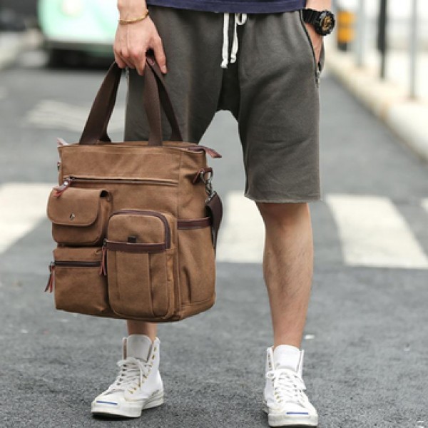 Men Canvas Large Capacity Multi-slot Crossbody Bag Business Computer Handbag Outdoor Travel
