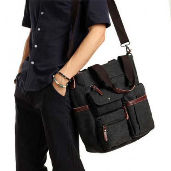 Men Canvas Large Capacity Multi-slot Crossbody Bag Business Computer Handbag Outdoor Travel