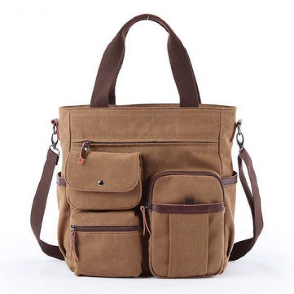 Men Canvas Large Capacity Multi-slot Crossbody Bag Business Computer Handbag Outdoor Travel