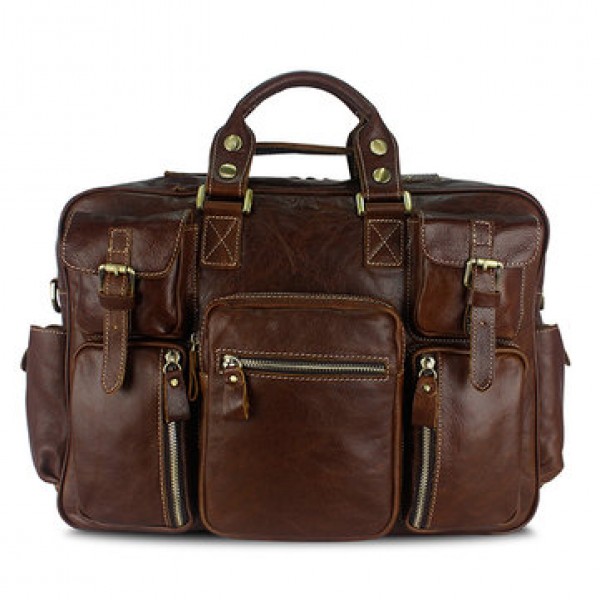 Men Multifunction Business Bag Genuine Leather Large Capacity Handbag Travel Bag