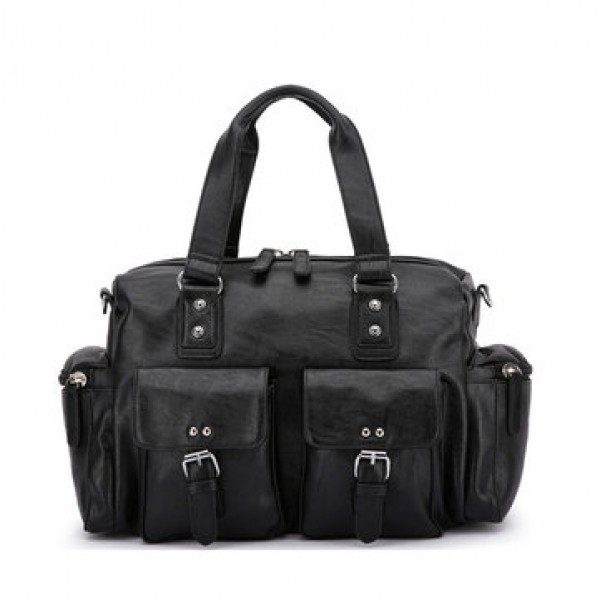 Men PU Leather Solid Vintage Large Capacity Handbag Outdoor Bag Crossbody Bag