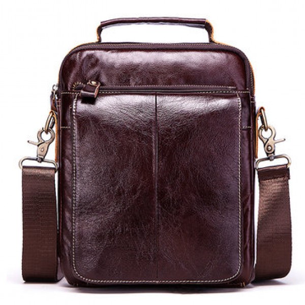 Men Genuine Leather Business Casual Vintage Large Capacity Multi-function Crossbody Bag