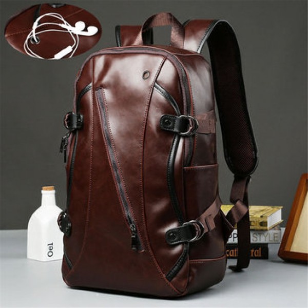 Men Leather Backpack Waterproof Laptop School Bag ...
