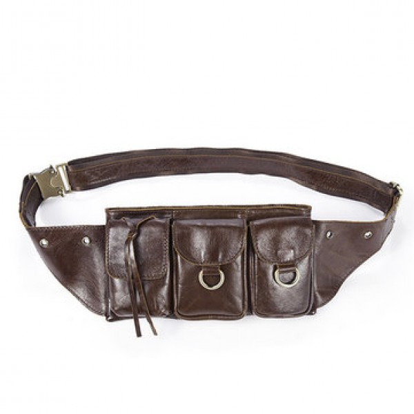 Men Vintage Genuine Leather Waist Bag Durable Retr...