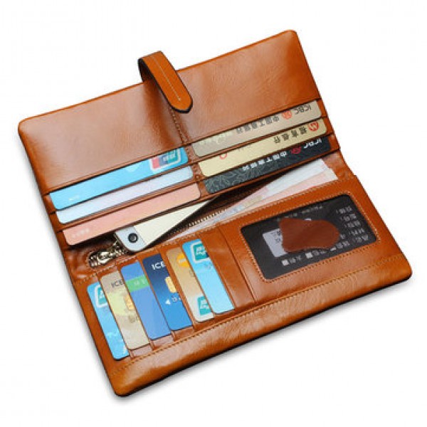 Men Womem Genuine Leather Couple Long Wallet Card Holder Pocket Handbag