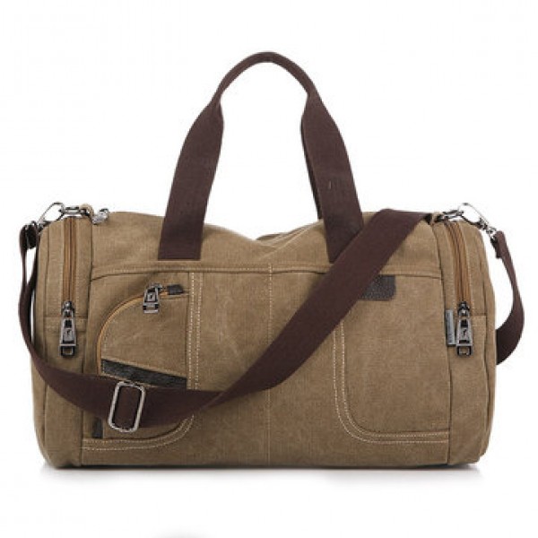 Men Canvas Casual Travel Outdoor Big Khaki Coffee Handbag Crossbody Bag