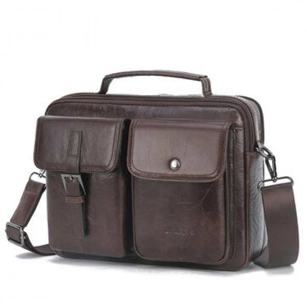 Men Genuine Leather Casual Large Capacity Handbag Crossbody Bag