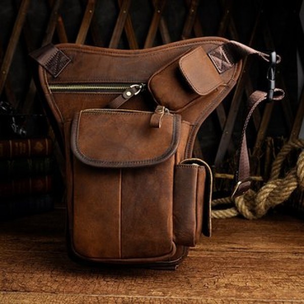 Men Genuine leather Vintage Multi-pocket Crossbody...
